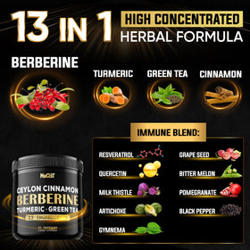 Ingrédients naturels incluant curcuma et thé vert