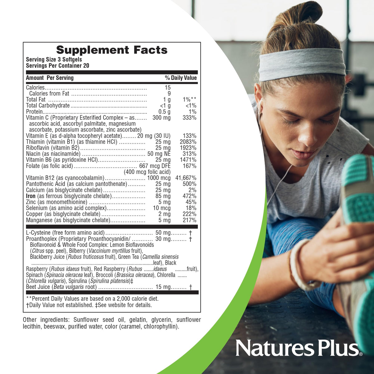 Ingrédients NaturesPlus Hema-Plex Fer sur l'emballage