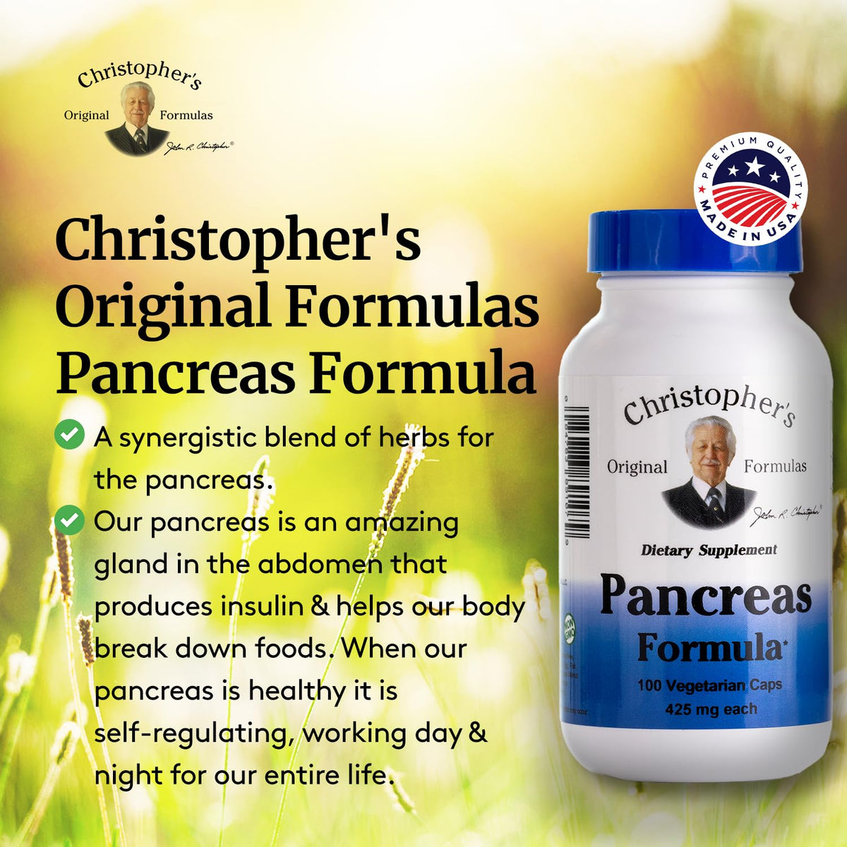 Ingredients of Christopher's Original Formulas Pancreas Formula displayed