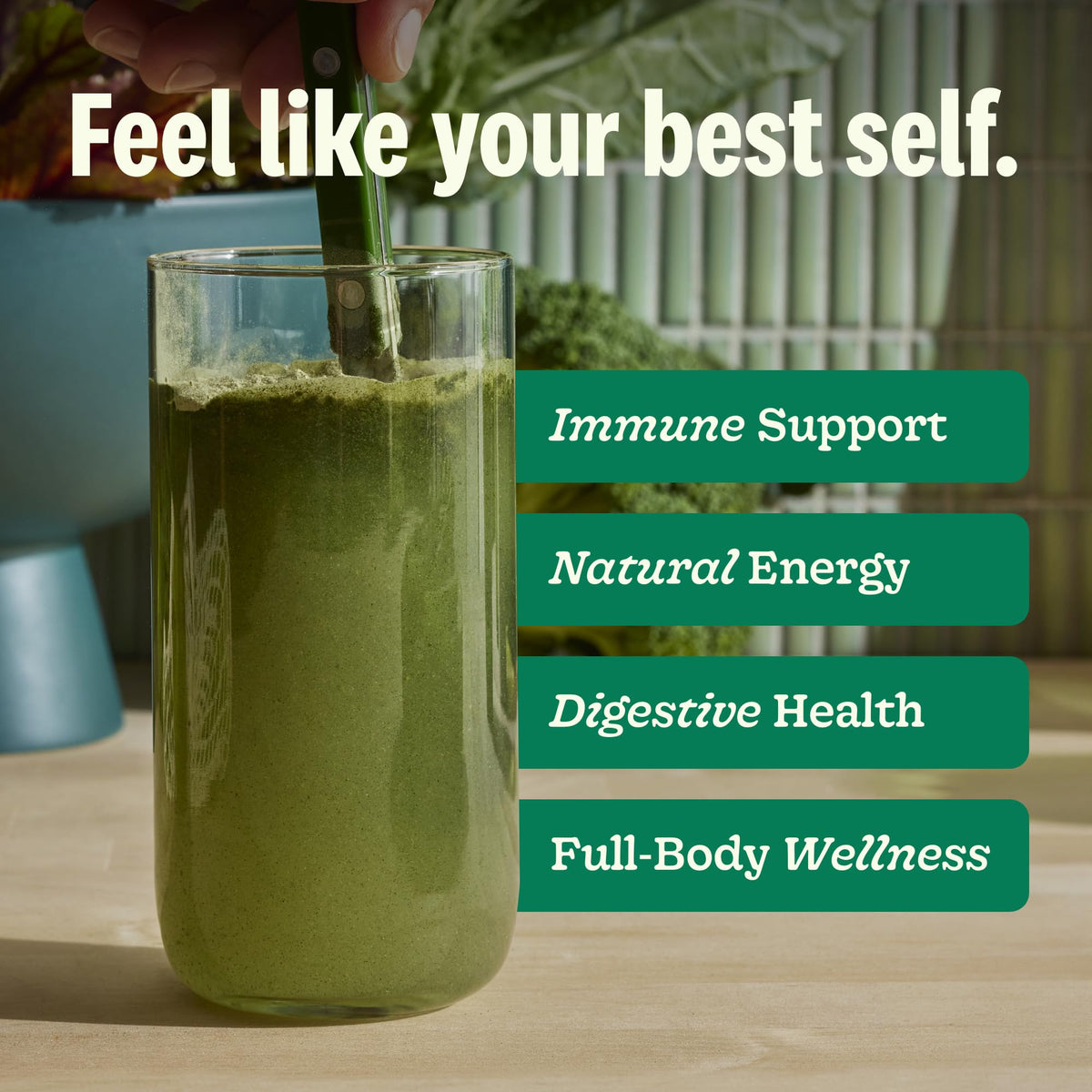 Ingrédients principaux de Suja: kale, brocoli, spirulina