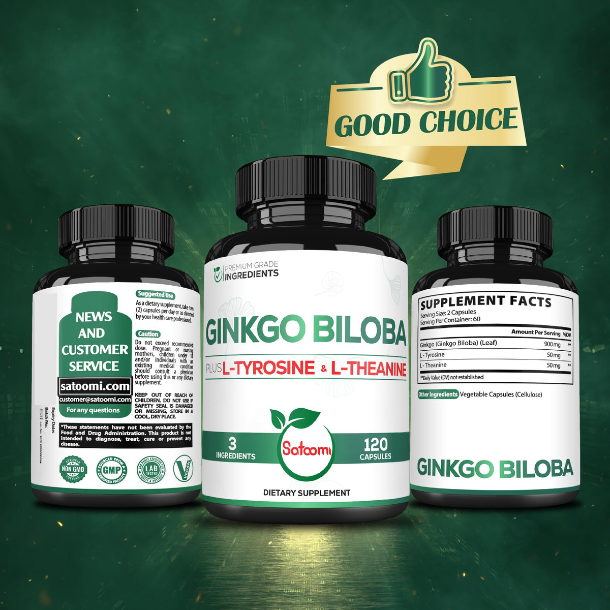 Ingrédients Satoomi Ginkgo Biloba 1000mg sur une table