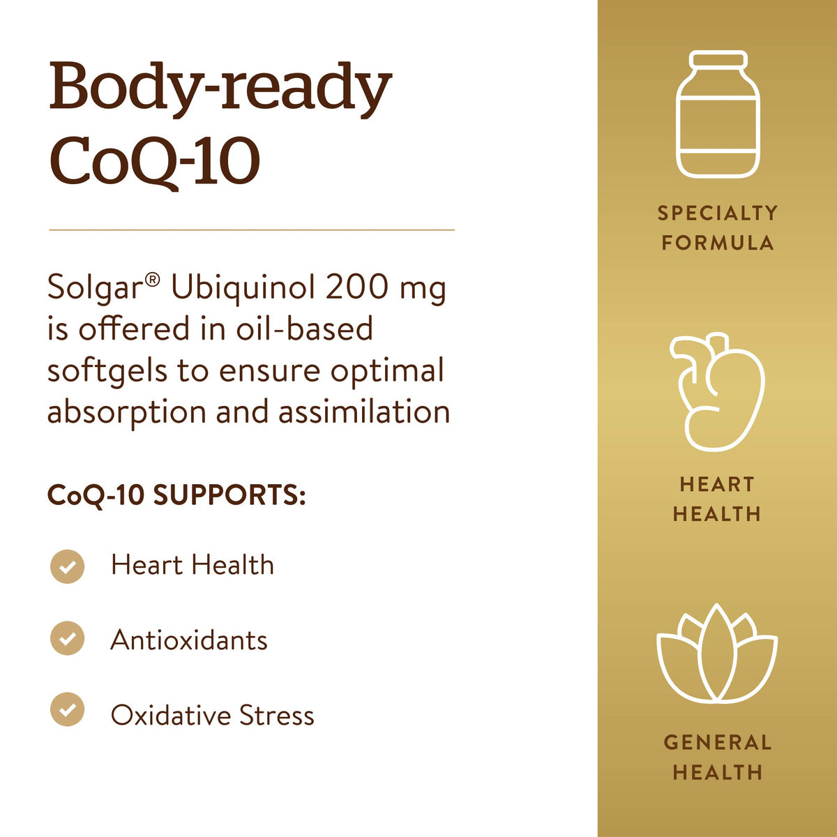 Ingrédients Solgar Ubiquinol 200 mg sur l'emballage