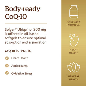Ingrédients Solgar Ubiquinol 200 mg sur l'emballage