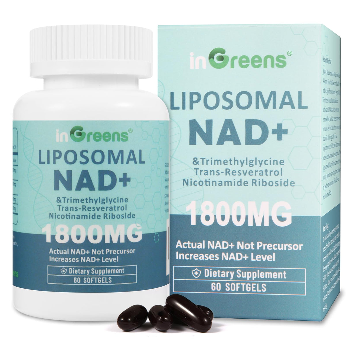 inGreens Complément Alimentaire Liposomal NAD+ 1800 mg 60 gélules vue de face