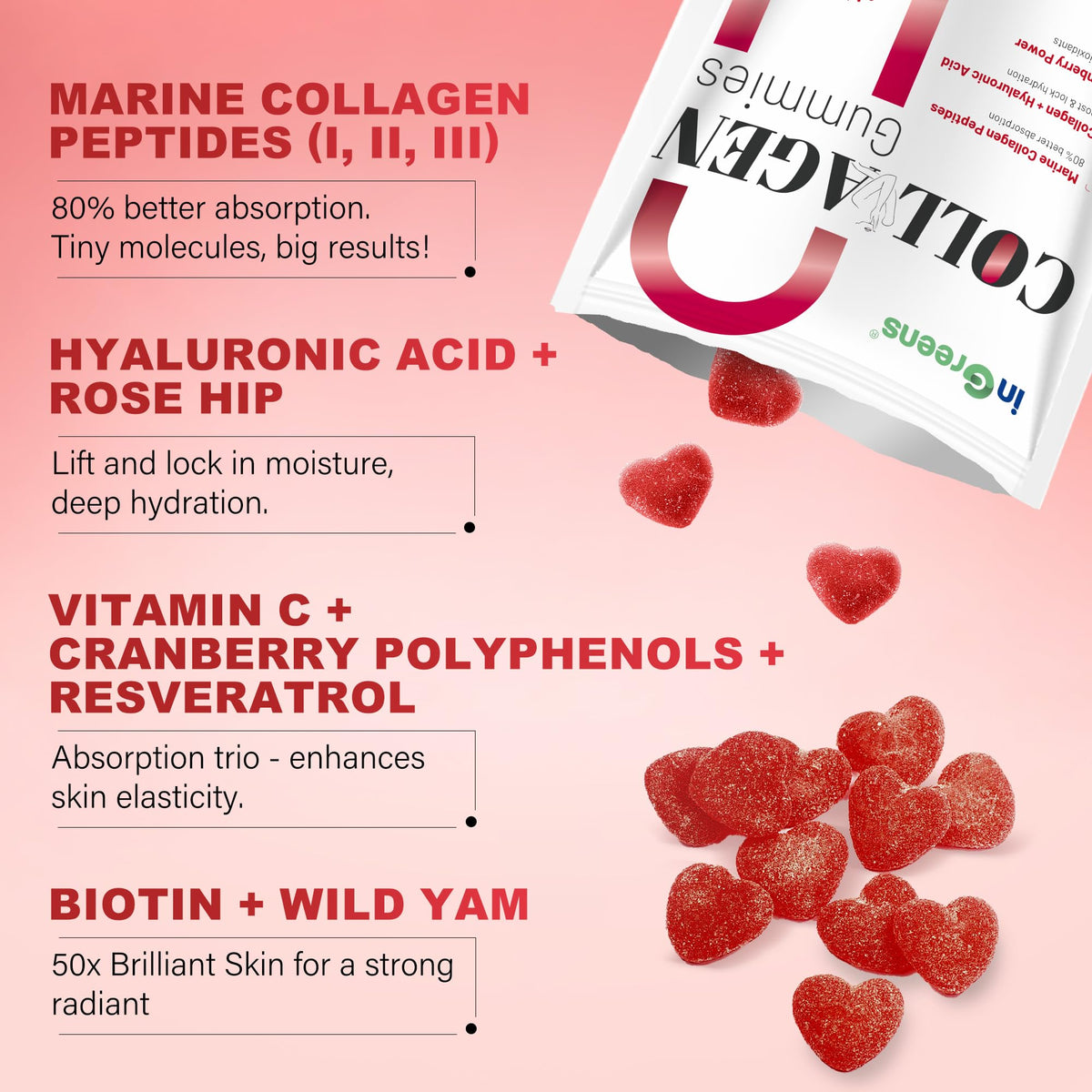 inGreens gummies collagène marin 5000mg avec une cuillère