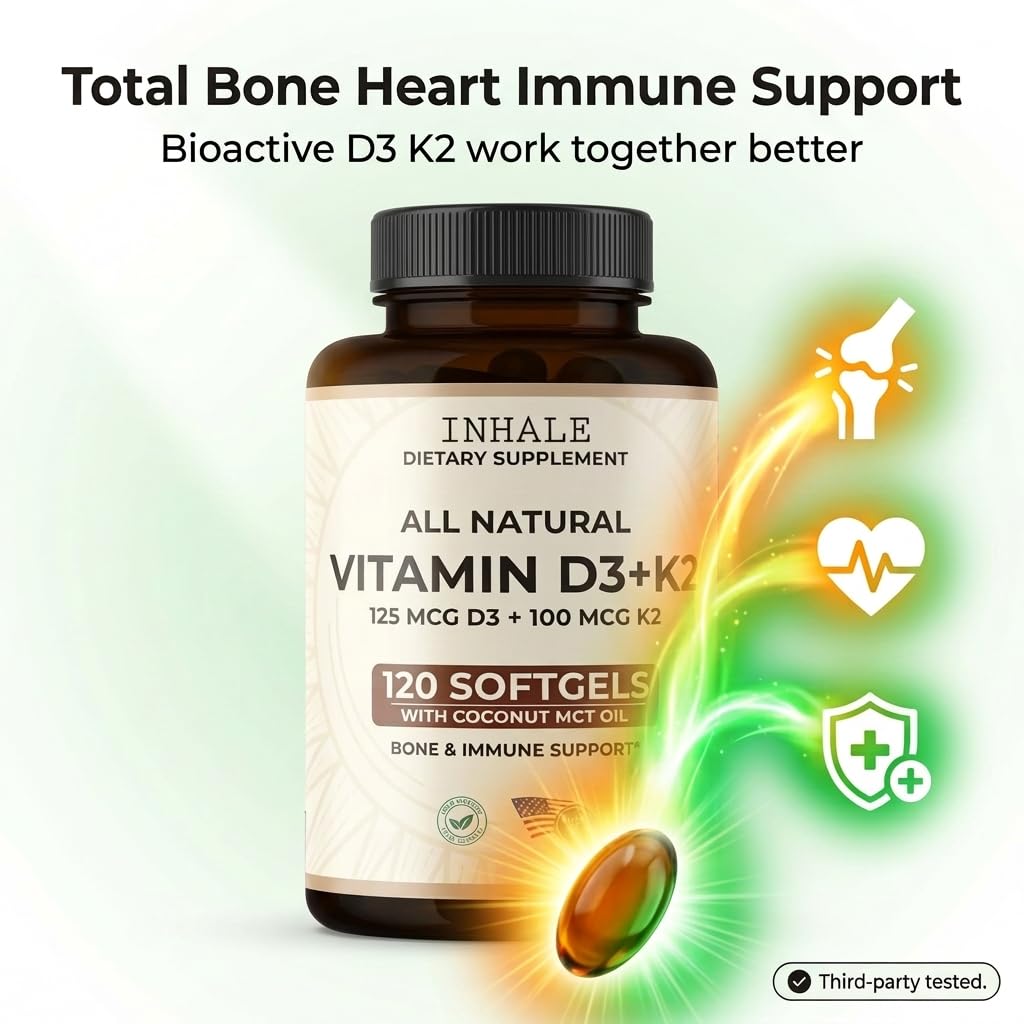 Inhale D3 + K2 gélules avec huile de coco, vue de côté