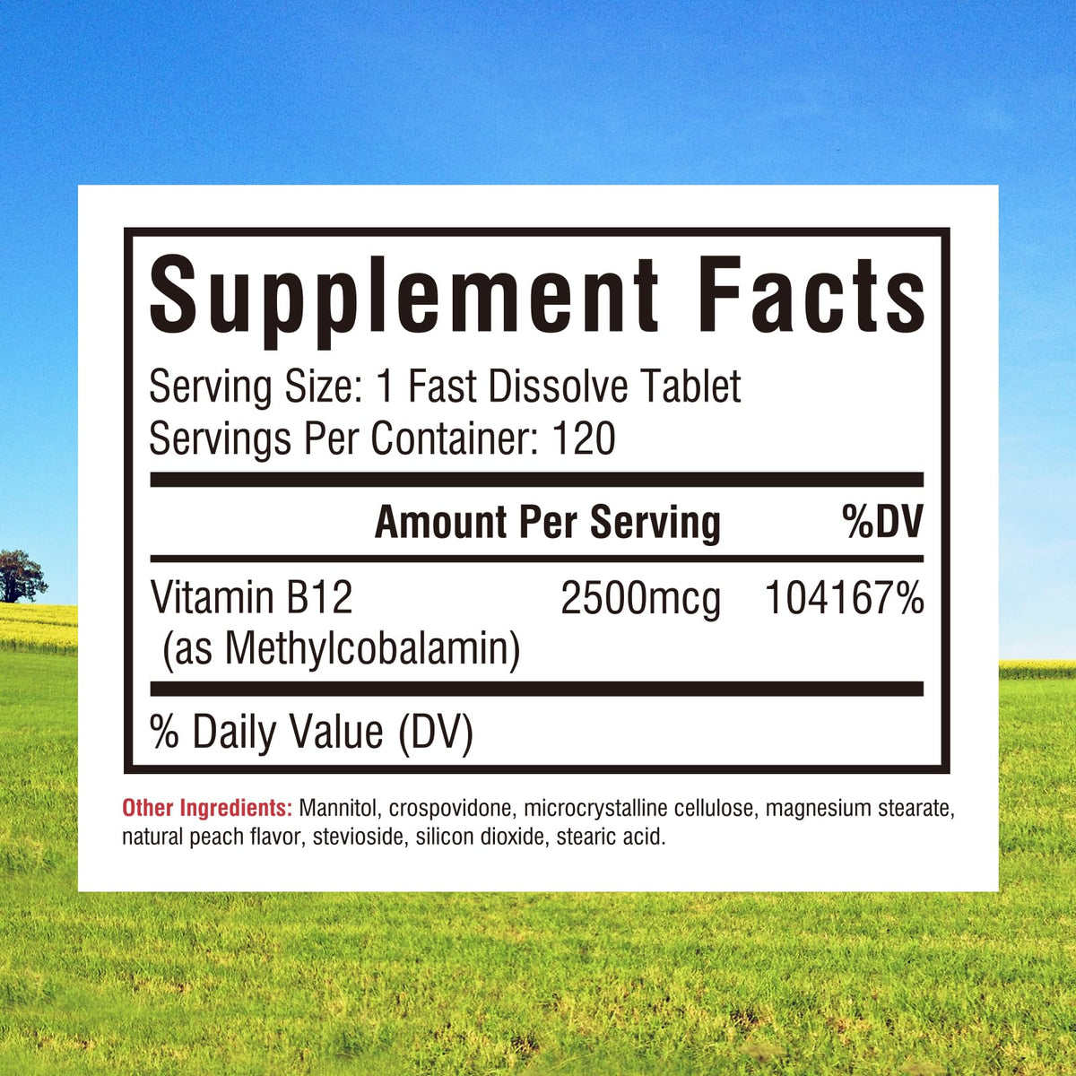 Innate Vitality Vitamine B12 2500mcg emballage et informations nutritionnelles
