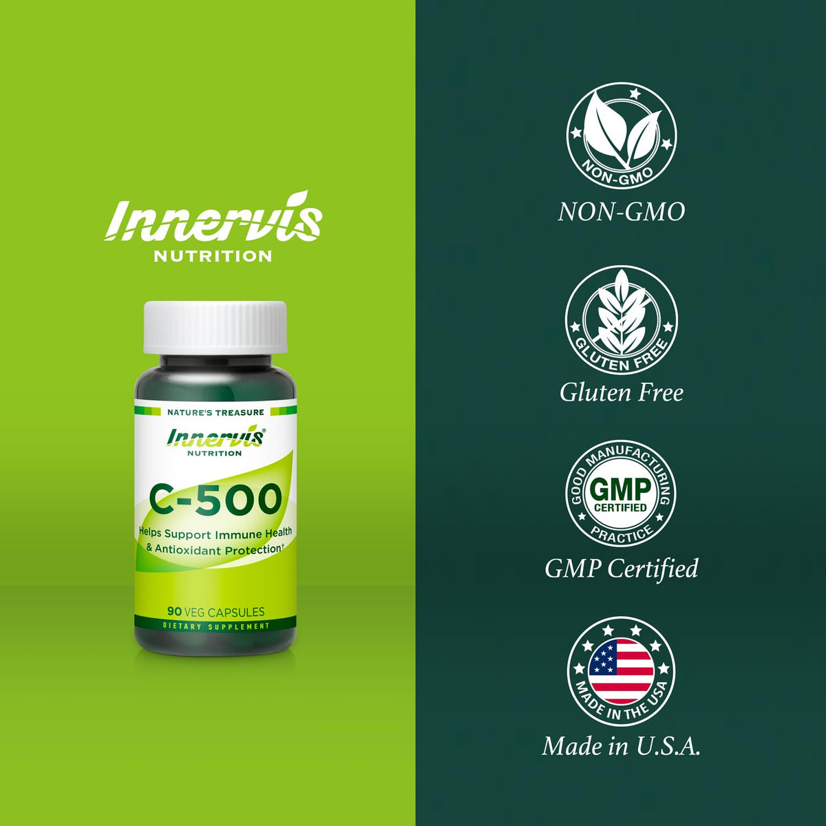 INNERVISNUTRITION C-500 capsules sur une table