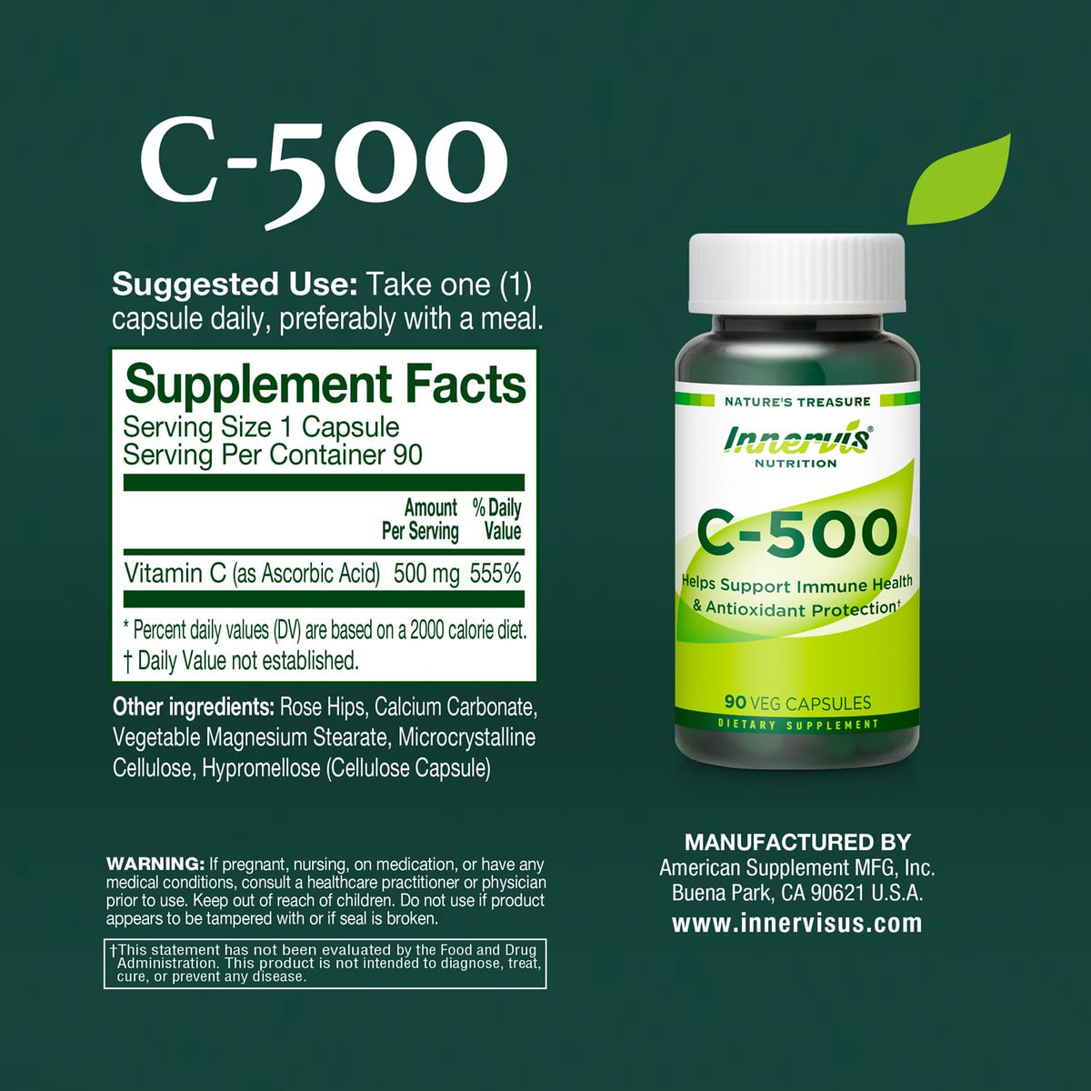 INNERVISNUTRITION C-500 capsules végétales dans la main