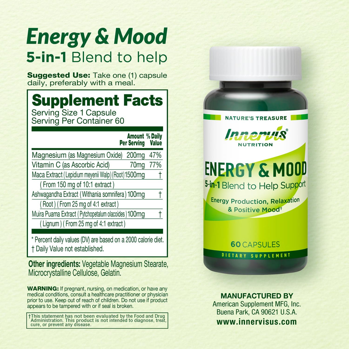 INNERVISNUTRITION Énergie Naturelle 60 Capsules avec d'autres compléments alimentaires