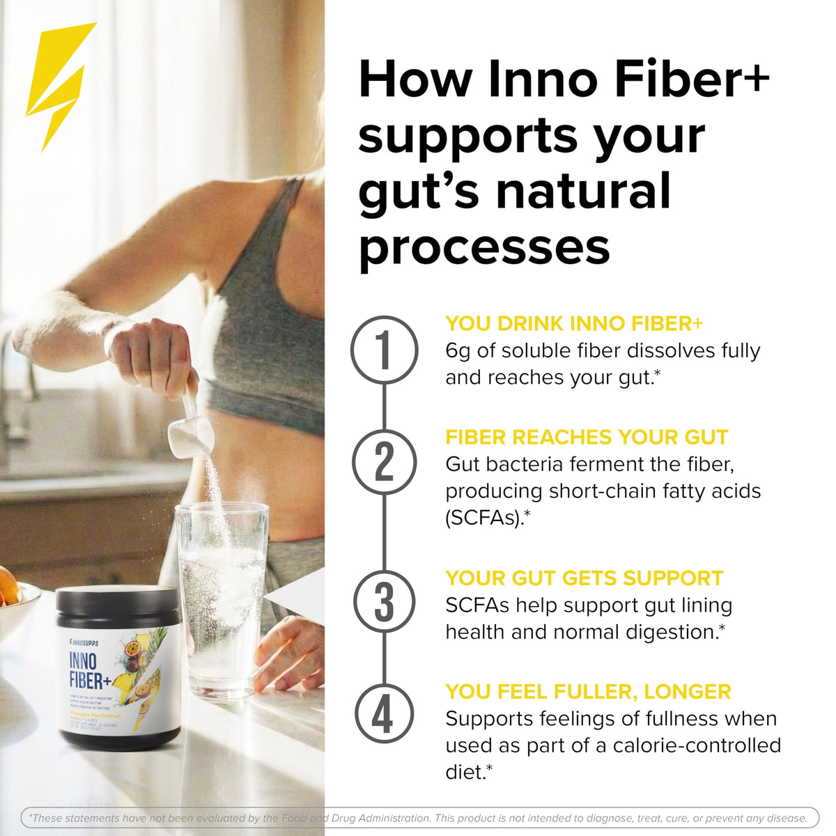 Inno Fiber+ complément alimentaire en poudre 458g avec cuillère