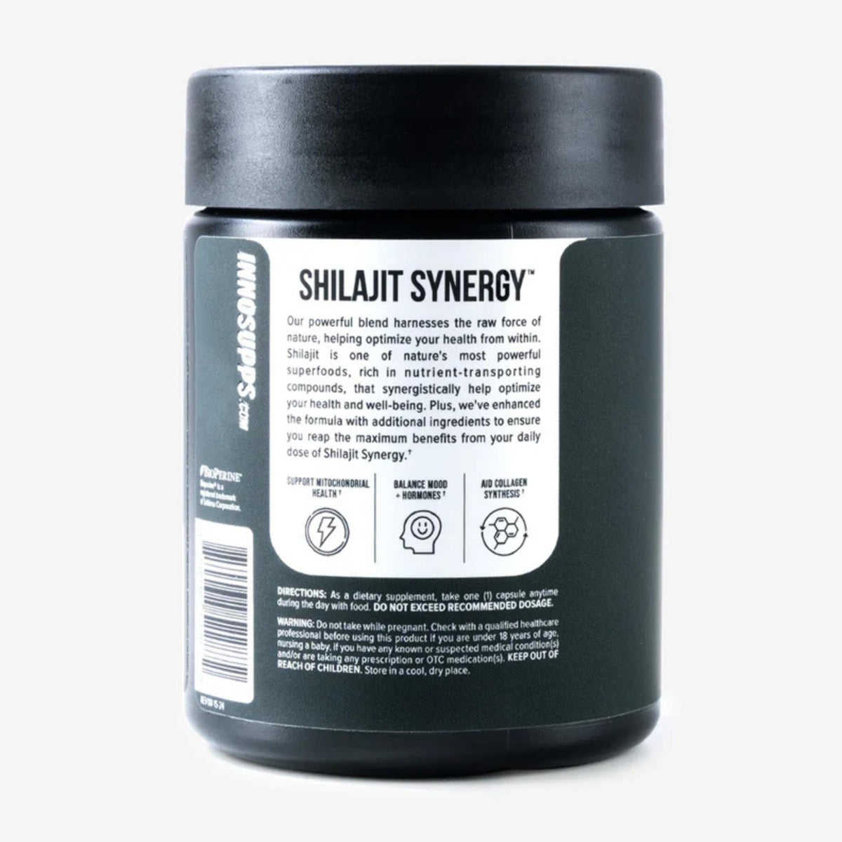 Inno Shilajit Synergy ingrédients listés sur l'emballage