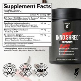 Inno Shred Inferno Brûleur de Graisse 30 Servings étiquette arrière