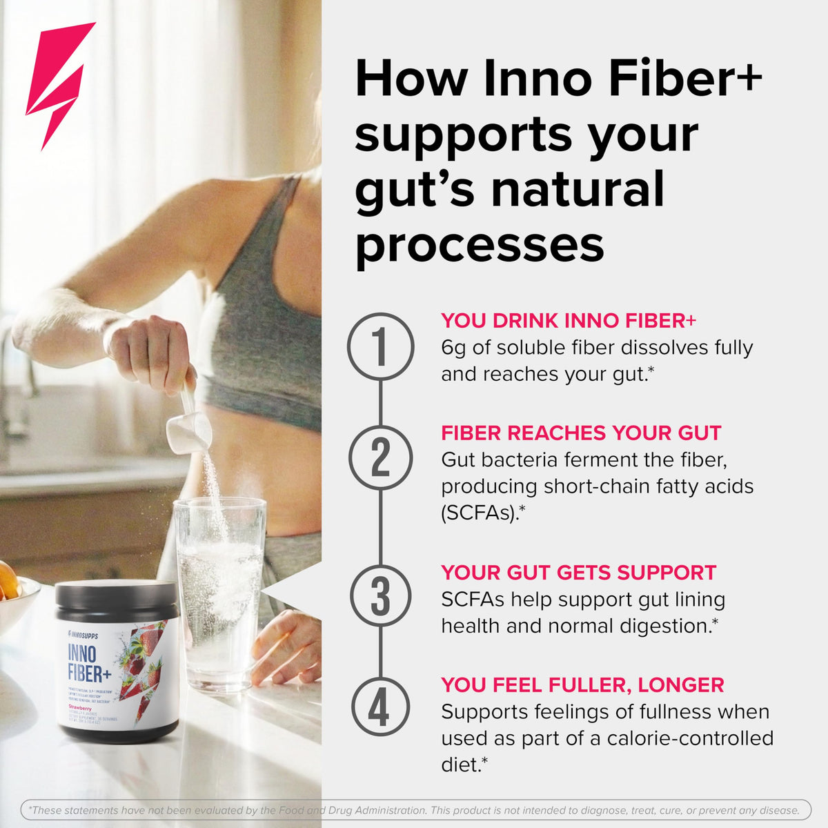 InnoSupps Inno Fiber+ 6g complément alimentaire en poudre avec cuillère dosette