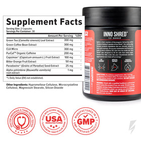 InnoSupps Inno Shred vue arrière de la bouteille montrant les ingrédients