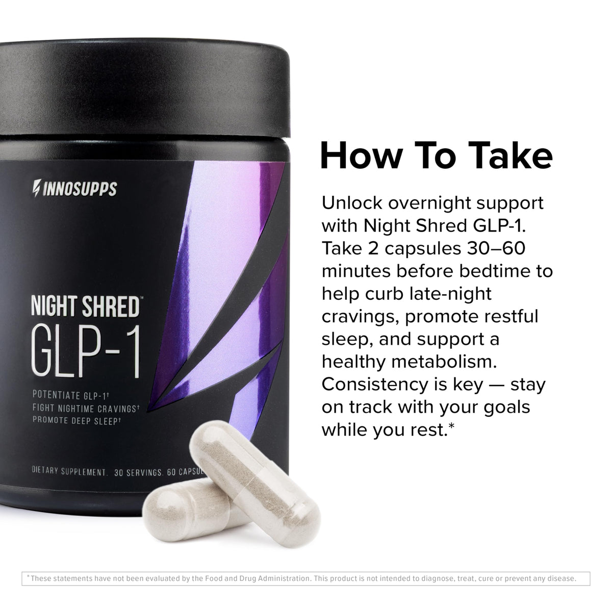 InnoSupps Night Shred GLP-1 avec un verre d'eau