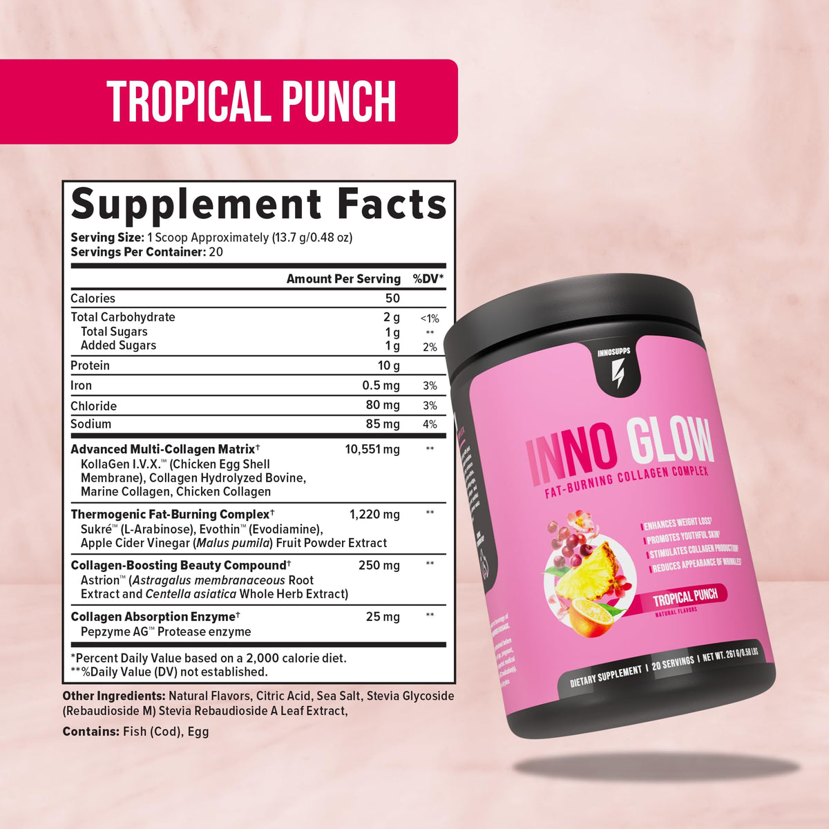 InnoSupps Poudre de Collagène Multi-Collagène 340g en préparation dans un smoothie