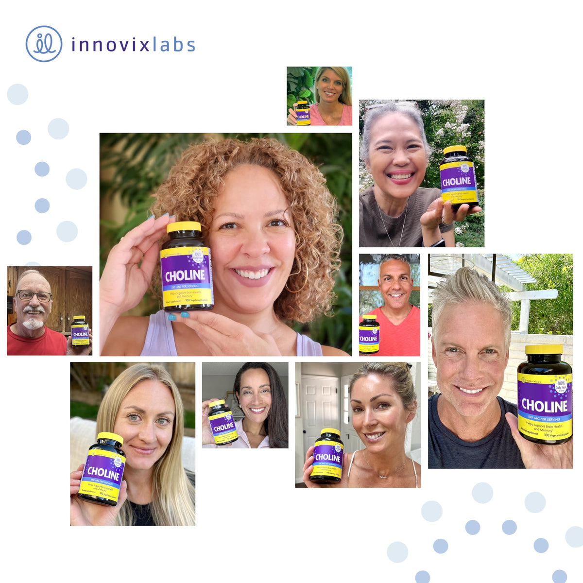 InnovixLabs Choline 550 mg à côté d'un verre d'eau