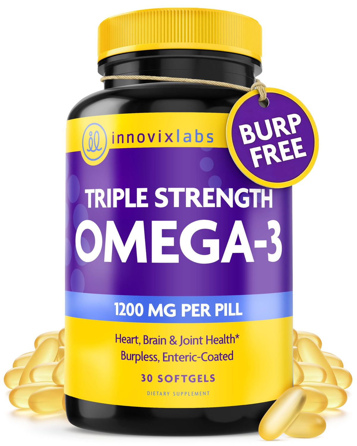 InnovixLabs Huile de Poisson Omega 3 900 mg EPA DHA - vue de face