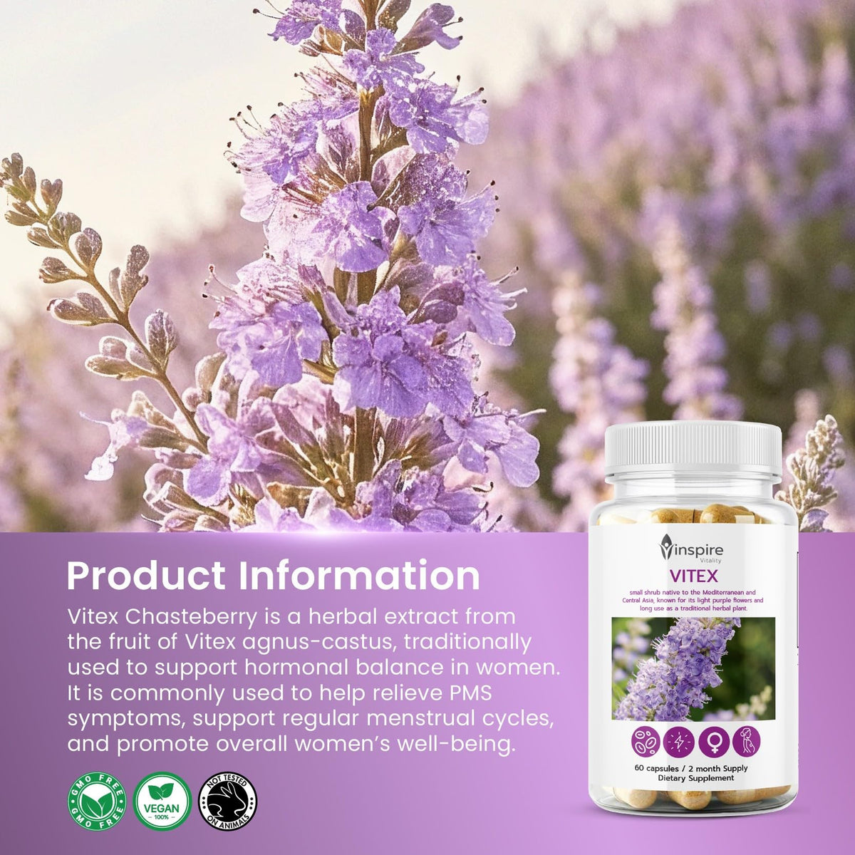 Inspire Vitality LLC Vitex Chasteberry 60 capsules sur une table