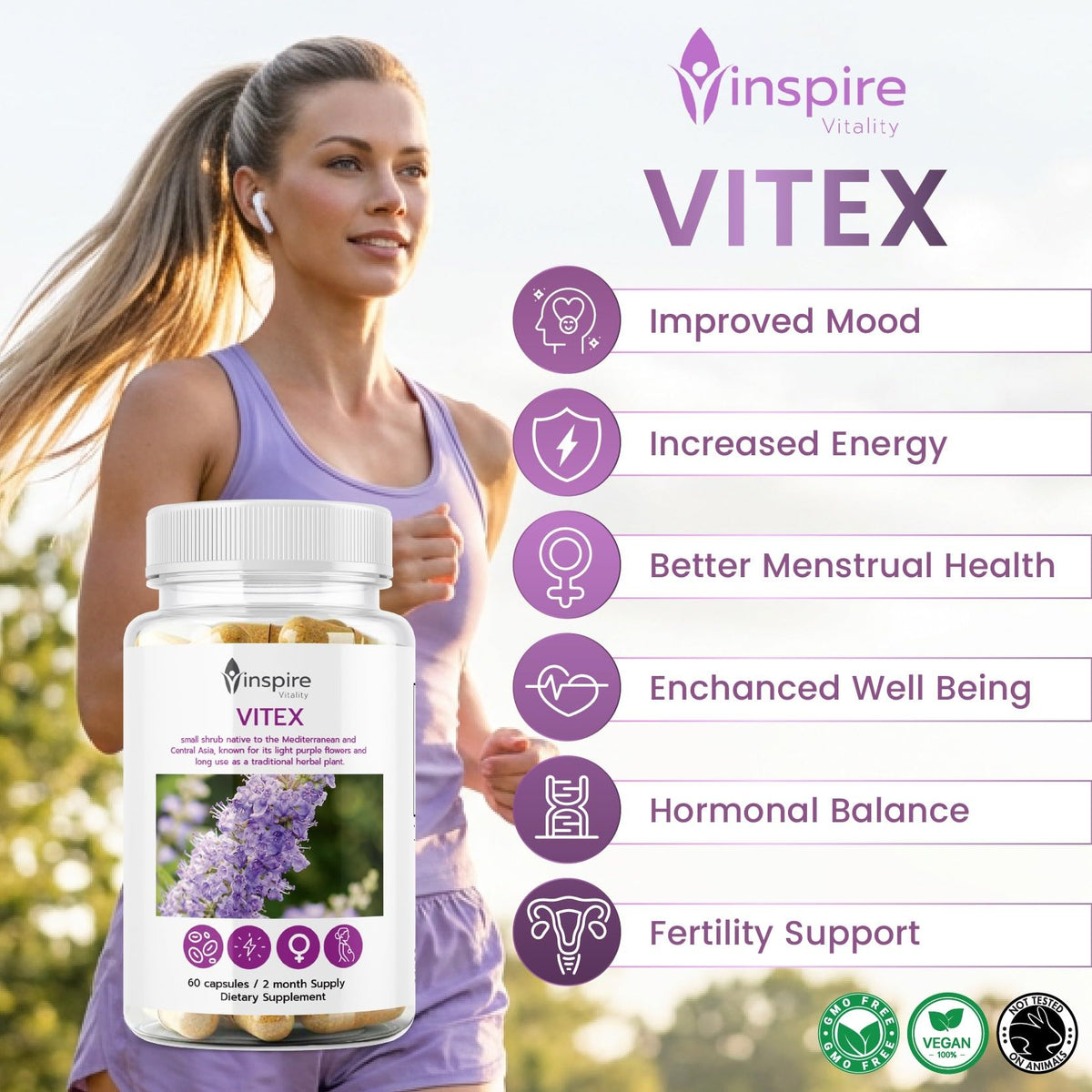 Inspire Vitality LLC Vitex Chasteberry 6000mg capsules en main