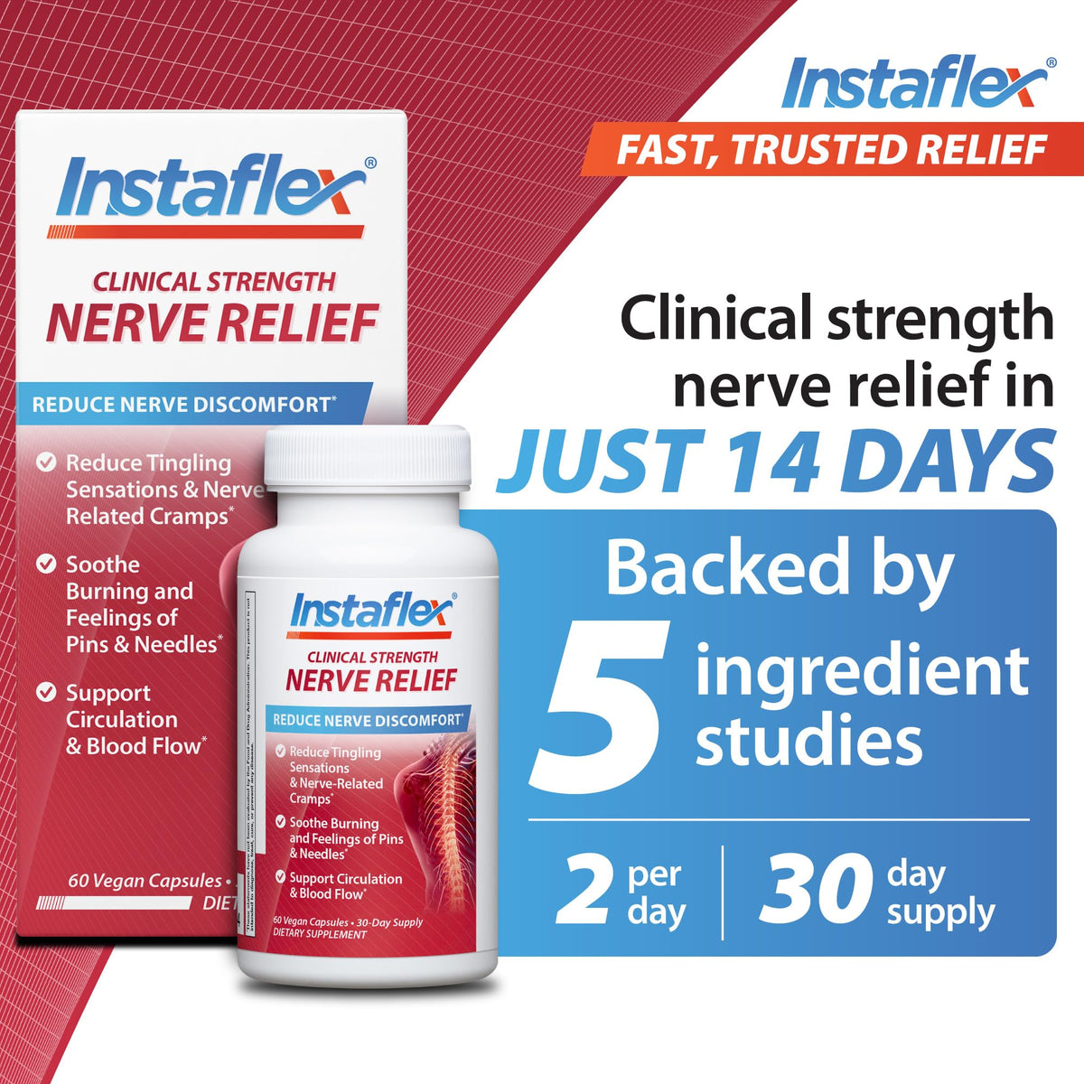 Instaflex Complément Alimentaire Nerveux 60 Capsules Végétales avec étiquette