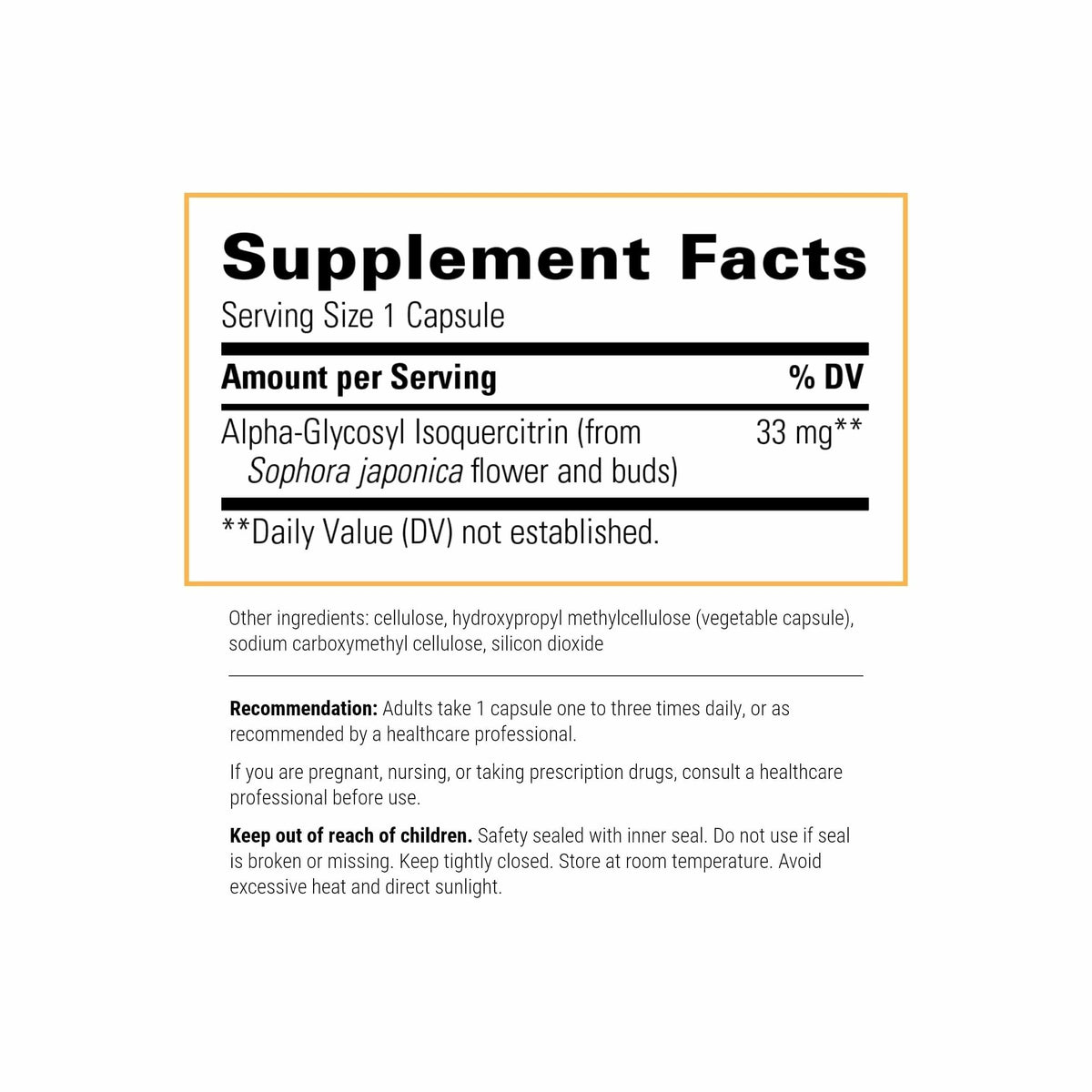 Integrative Therapeutics Alpha-Glycosyl Isoquercitrin emballage avec étiquettes