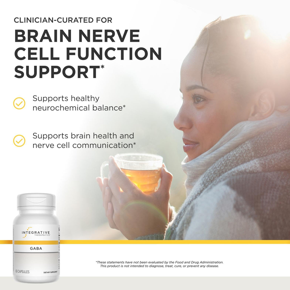 Integrative Therapeutics GABA Complément Alimentaire 60 Capsules étiquette détaillée