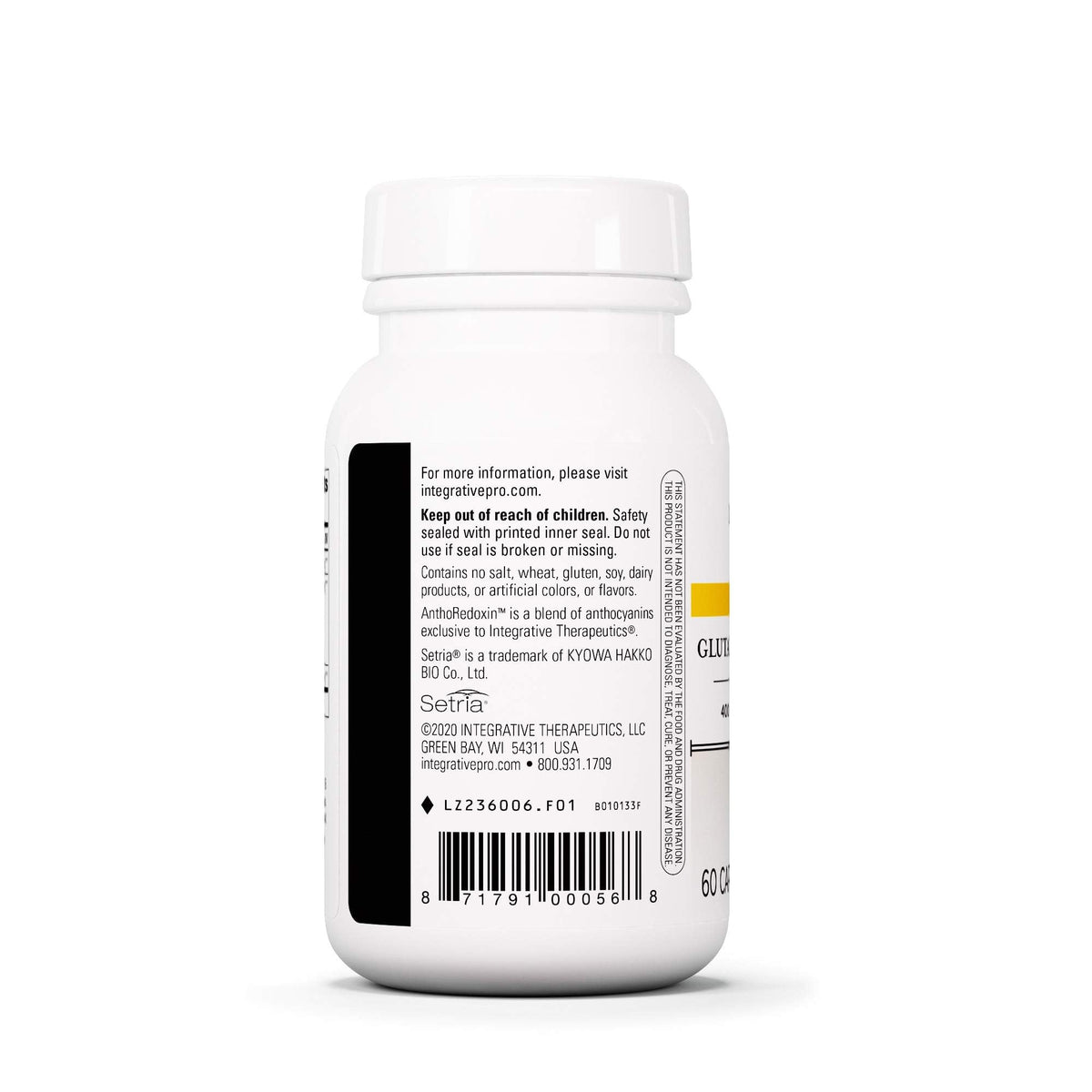 Integrative Therapeutics Glutathione Cell Defense 400 mg capsules side view