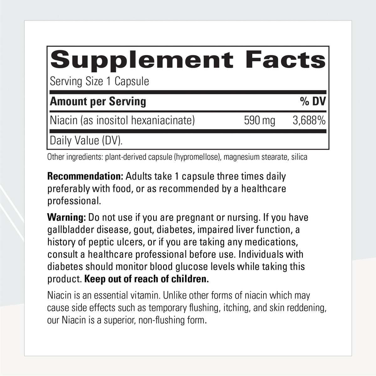 Integrative Therapeutics Niacine Flush-Free 60 Capsules sur une surface en bois