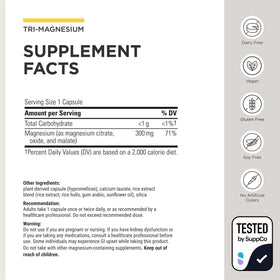 Integrative Therapeutics Tri-Magnesium étiquette détaillant les ingrédients