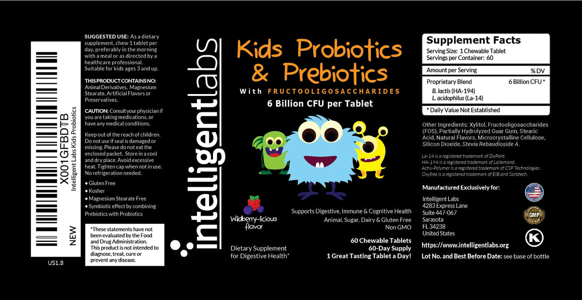 Intelligent Labs Probiotiques Enfants, comprimés à croquer dans une main