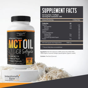Intentionally Bare Capsules d'Huile MCT Bio C8 300 Softgels à l'intérieur de l'emballage