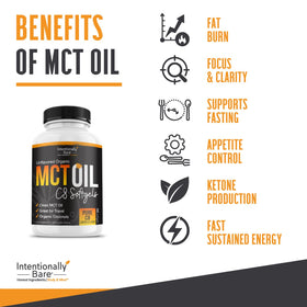 Intentionally Bare Capsules d'Huile MCT Bio C8 300 Softgels vue de côté