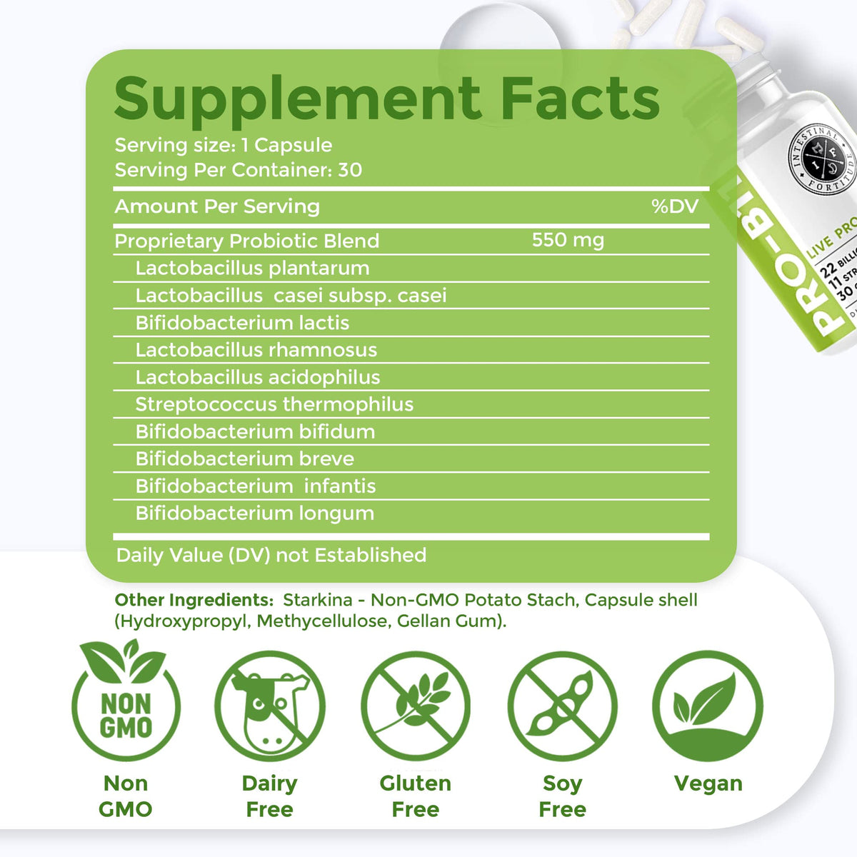 Intestinal Fortitude PRO-B11 capsules avec étiquette