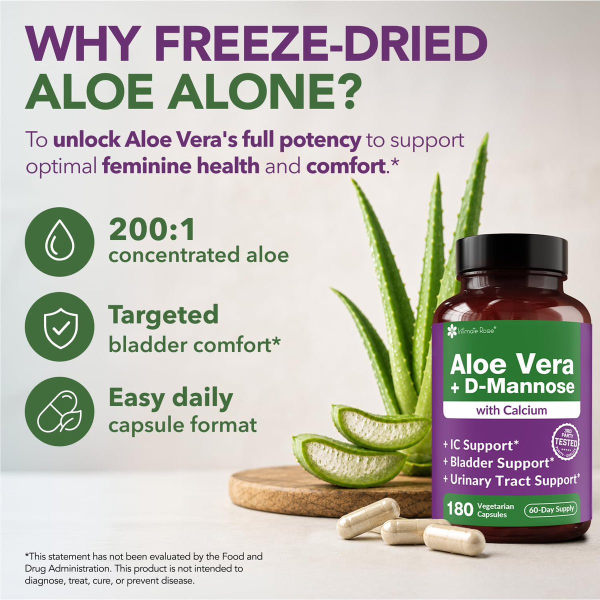 Intimate Rose Aloe Vera capsules in lifestyle setting