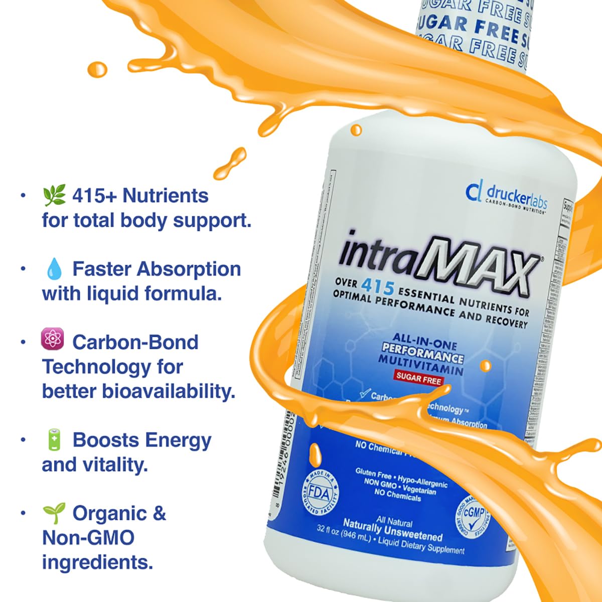 intraMAX Multivitamine Liquide 415+ Nutriments 32 oz avec verre