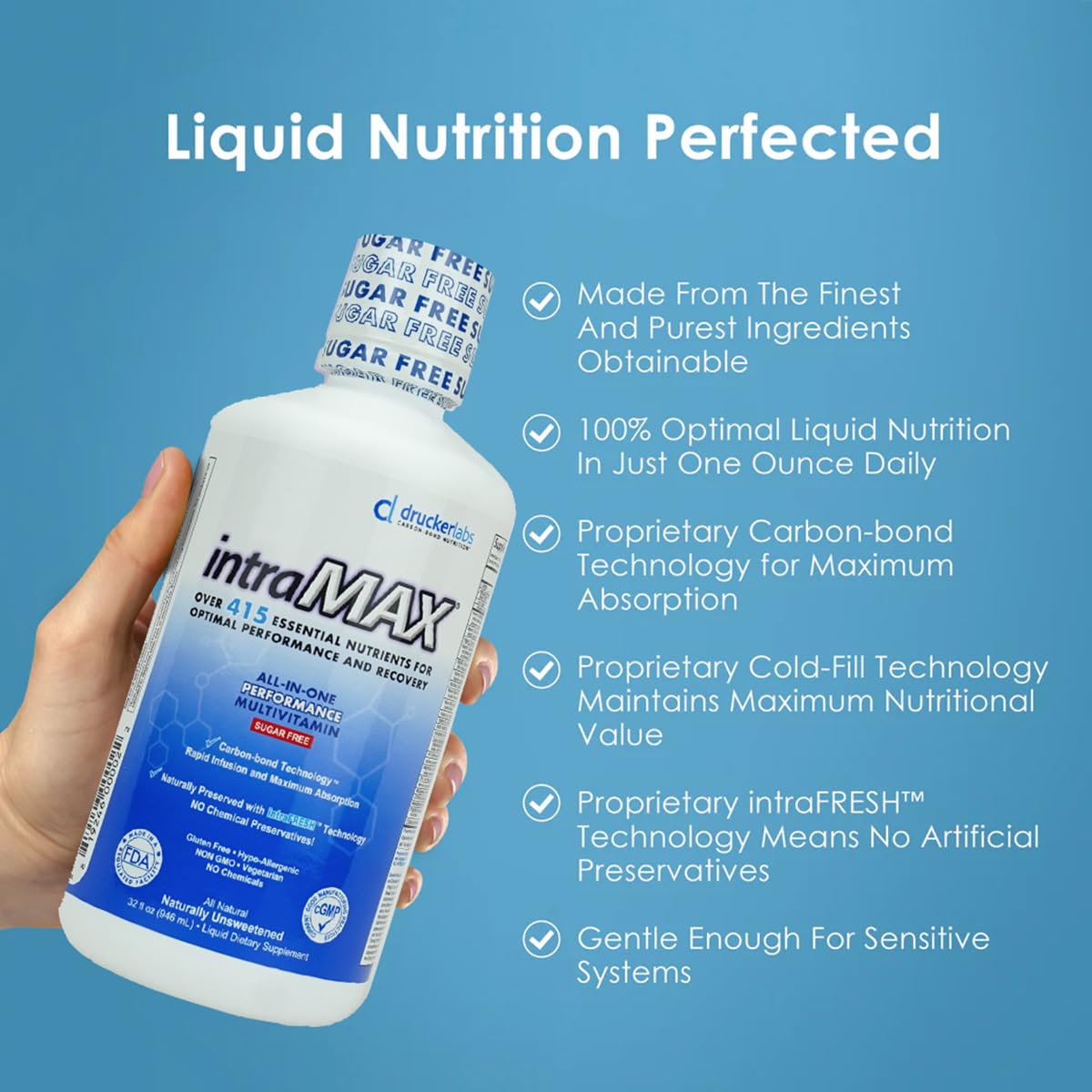 intraMAX Multivitamine Liquide 415+ Nutriments 32 oz vue de côté