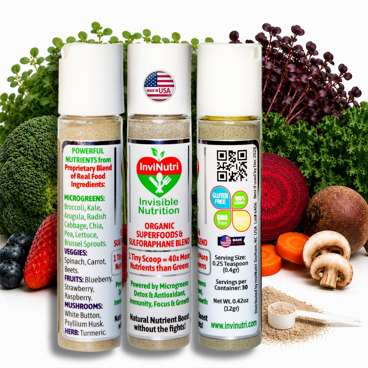 InviNutri Poudre Superfood pour enfants avec cuillère de ¼ de cuillère