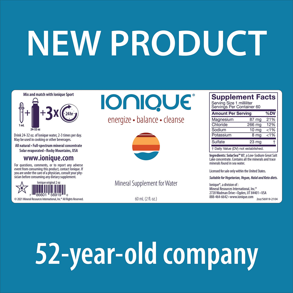 Ionique complément minéral 60 ml, gouttes dans un verre d'eau