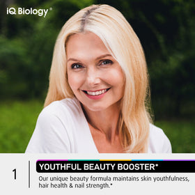 IQ BIOLOGY Biotine 10 000 mcg capsules ouvertes montrant contenu