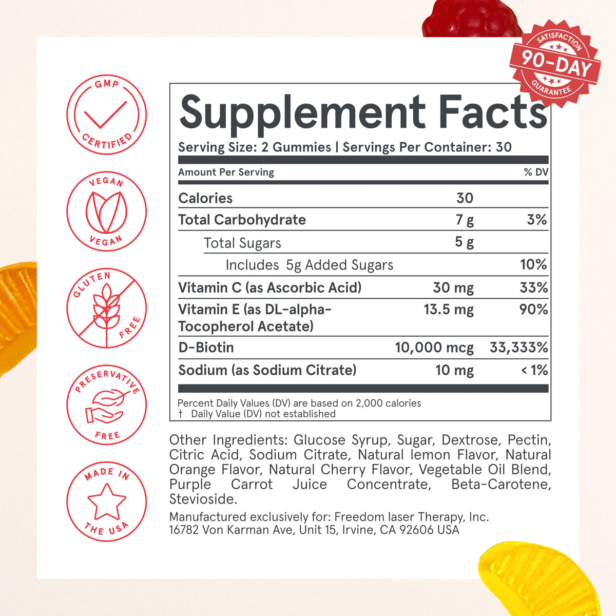 iRestore Gummies Cheveux 10 000 mcg saveur cerise