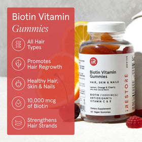 iRestore Gummies Cheveux 10 000 mcg sur une table