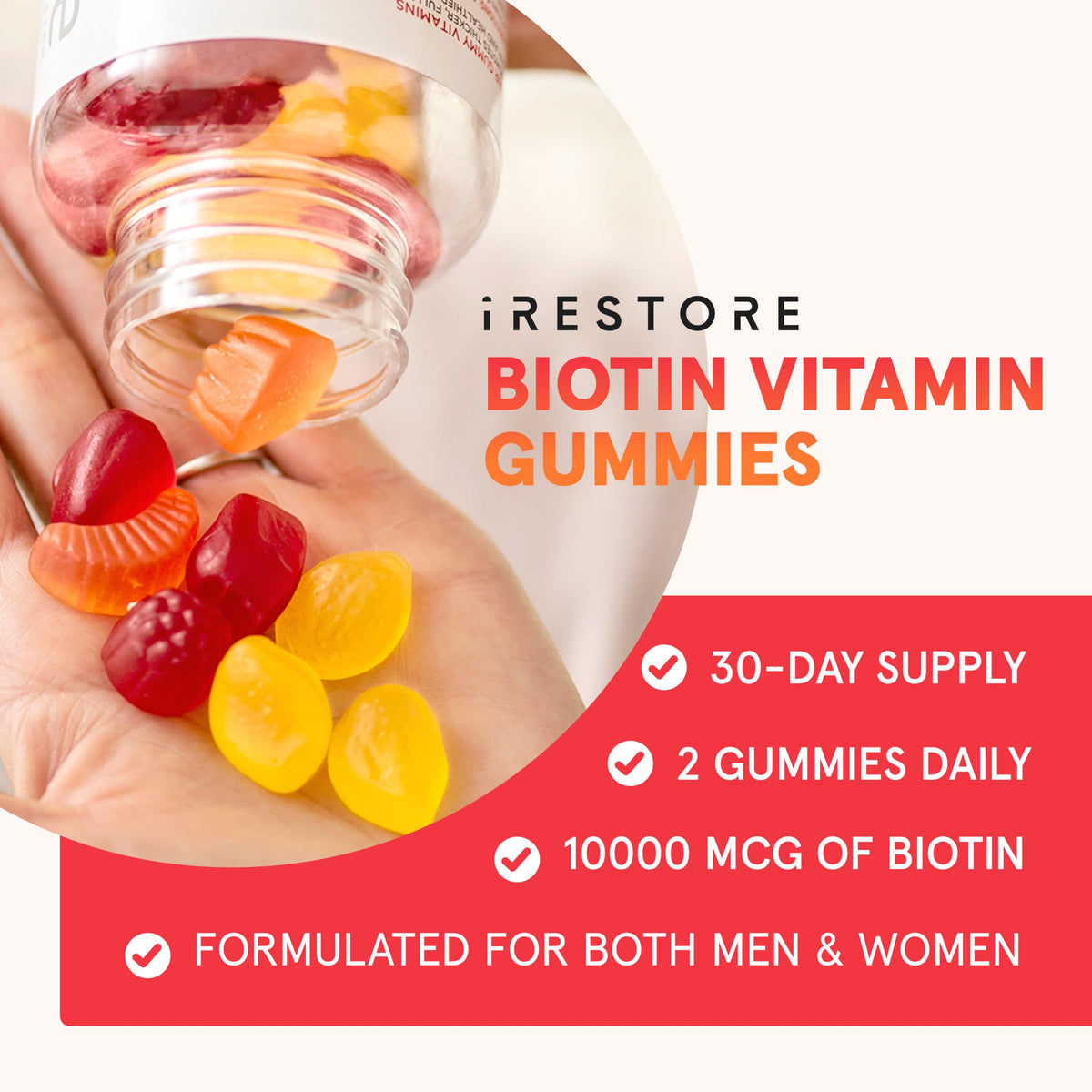 iRestore Gummies Cheveux 10 000 mcg vue arrière