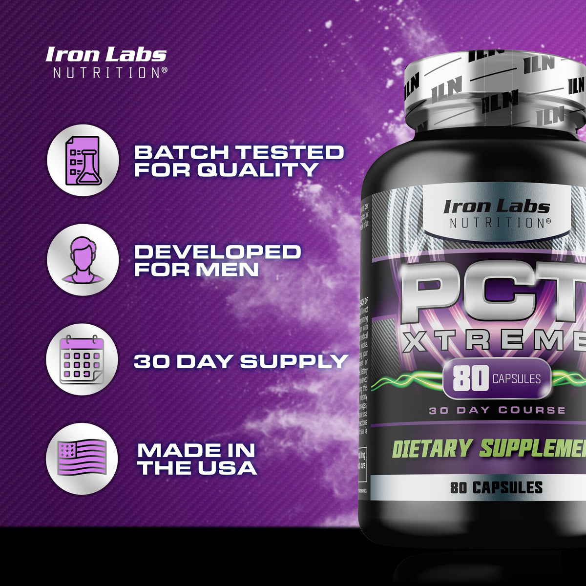 Iron Labs Nutrition PCT Xtreme capsules en gros plan