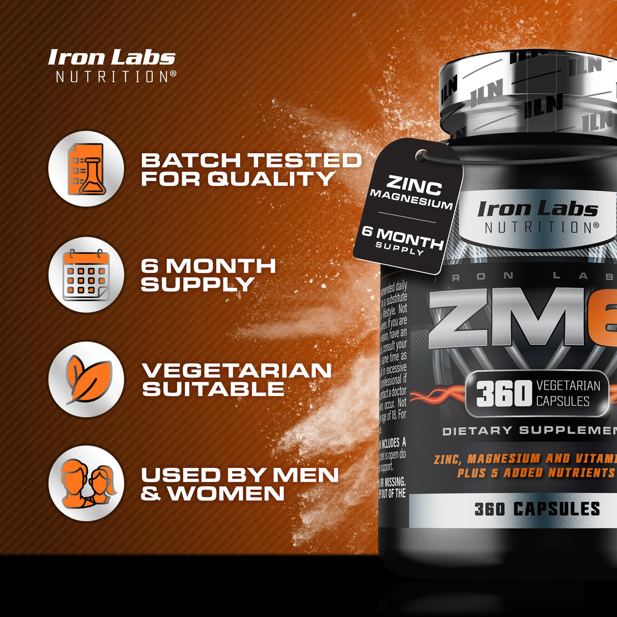 Iron Labs Nutrition ZM6 Complément Zinc et Magnésium 360 Capsules avec bouchon