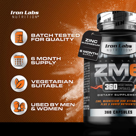Iron Labs Nutrition ZM6 Complément Zinc et Magnésium 360 Capsules avec bouchon