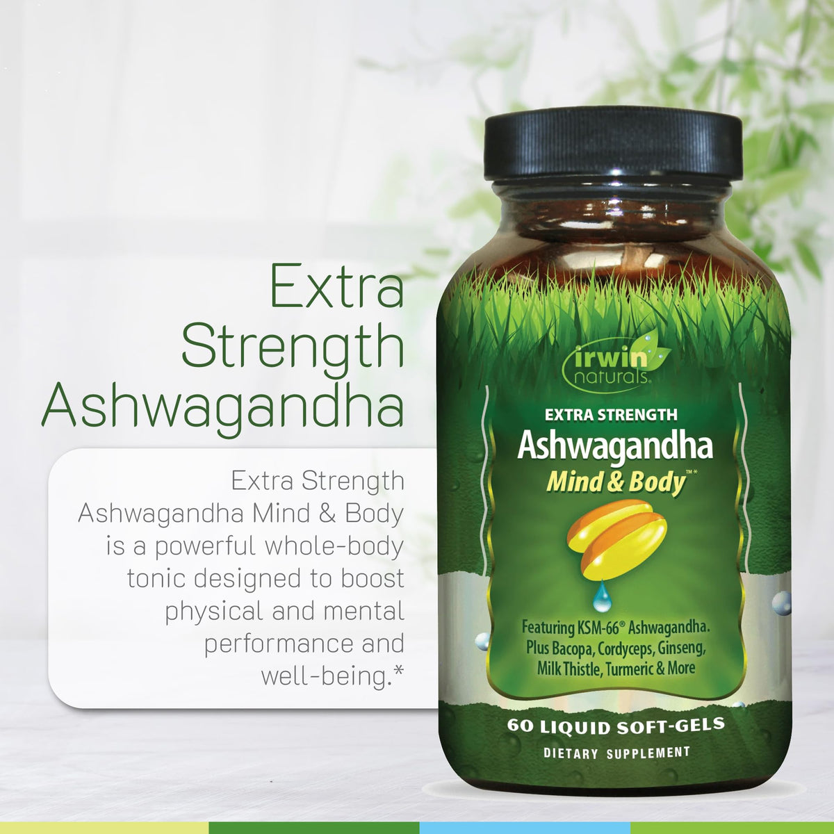 Irwin Naturals Ashwagandha gélules avec huile de lin et curcuma