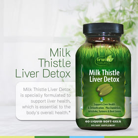 Irwin Naturals Chardon-Marie 60 gélules liquides sur une table