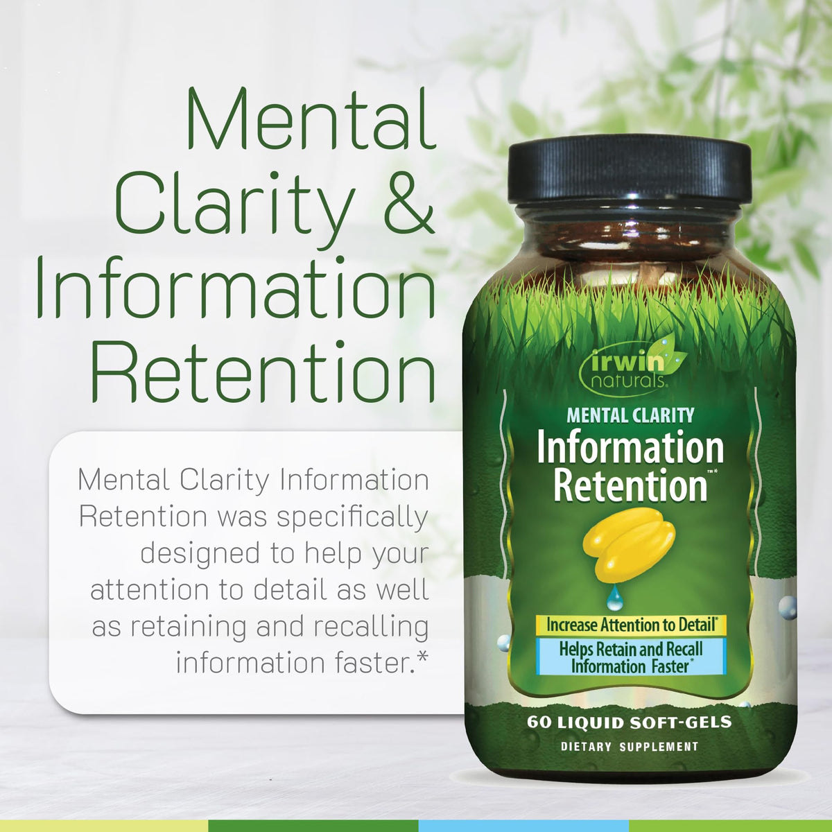 Irwin Naturals Clarté Mentale sur une table avec des livres